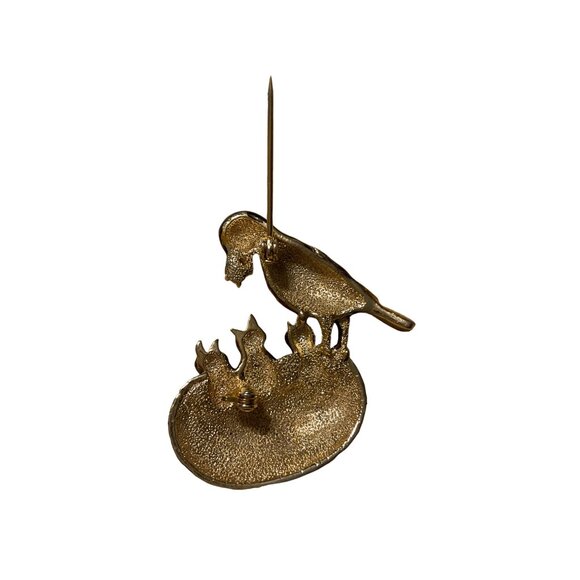 Vintage Bird & Nest Brooch Pin With Sparkling Gemstones - Picture 3 of 5